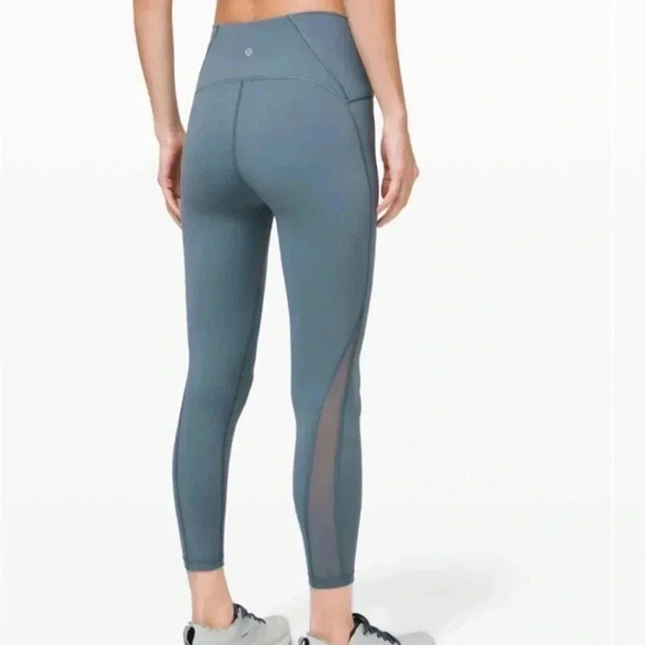 Lululemon Train Times 7/8 Blue Charcoal Leggings Mesh Calf Panels Yoga Pants: 8 - Picture 1 of 13